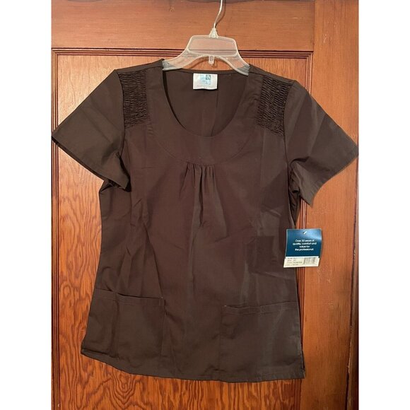Adar Uniforms Women's Scrub Scoop Neck Top XS Chocolate Brown #627 NWT Medical - Picture 1 of 7